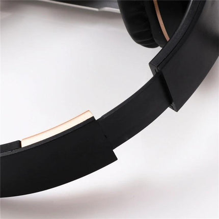Candy Color Bluetooth Headphones With On Ear Controls For Daily Use showing black rose gold headband close-up