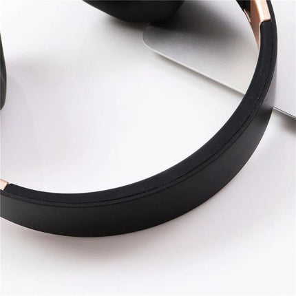Candy Color Bluetooth Headphones With On Ear Controls For Daily Use showing black headband and earcup on white background