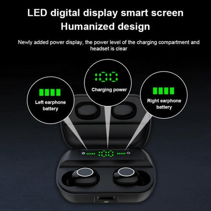 Touch Wireless Earbuds With Magnetic Charging Case showing LED power display, earbuds in open magnetic charging box