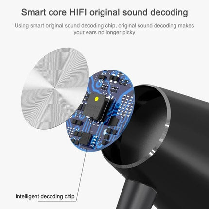 Awei Compact In Ear Headphones For Commuting And Calls showing internal HIFI decoding chip and driver