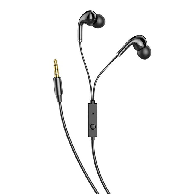 Awei Wired In Ear Headset With Microphone For Commuting And Calls sleek black wired earbuds with 3.5mm jack and inline mic