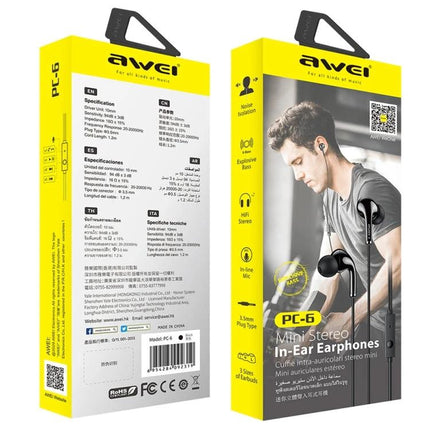 Awei Wired In Ear Headset With Microphone For Commuting And Calls compact PC-6 in-ear wired headset for commuting and calls