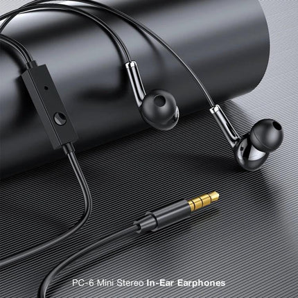 Awei Wired In Ear Headset With Microphone For Commuting And Calls sleek black wired in-ear headset with 3.5mm jack and inline mic
