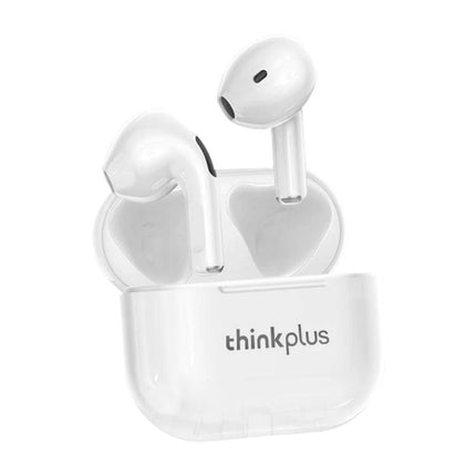 Lenovo LivePods True Wireless Earbuds With Compact Case in white, open charging case showing earbuds and touch controls