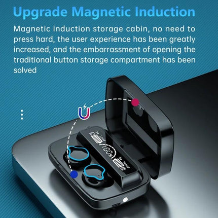 True Wireless Earbuds With Charging Case And Battery Display Black M9 Bluetooth 5.1 TWS with touchscreen and flashlight