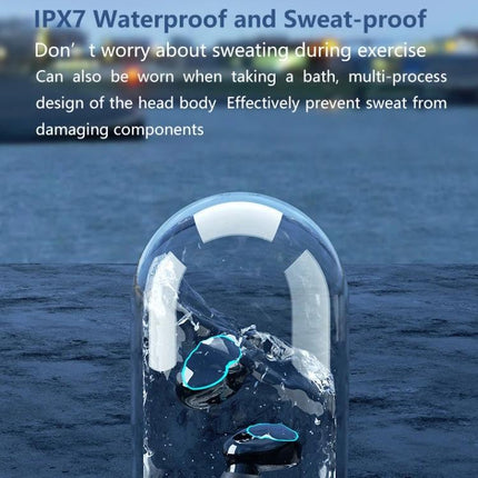 Wireless Earbuds With Charging Case For Commuting And Calls showing IPX7 water splash over earbuds in charging case