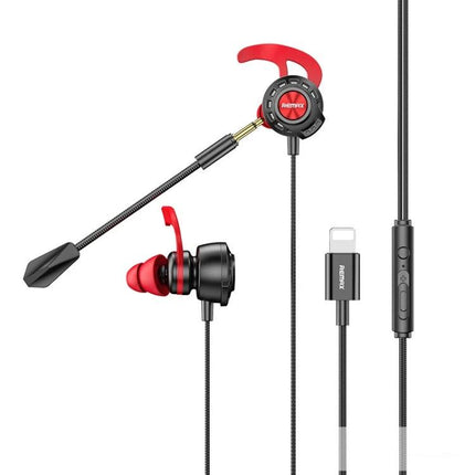 REMAX Wired Gaming Earphones With 8 Pin Connector For Mobile Use wired red earphones with detachable boom mic and inline controls