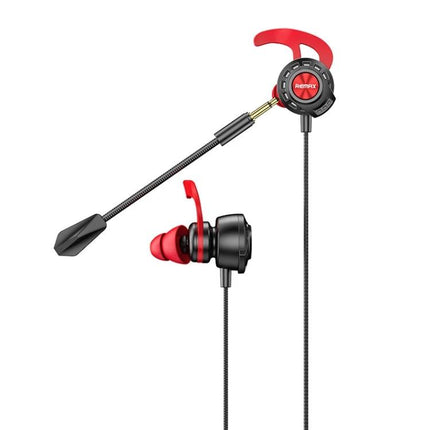 Alt Tag: REMAX Wired Gaming Earphones With 8 Pin Connector For Mobile Use wired red black earphones dual mics 10mm driver