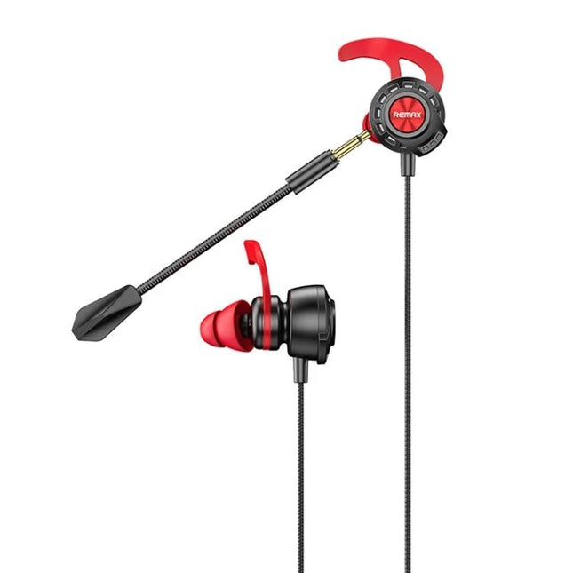 Alt Tag: REMAX Wired Gaming Earphones With 8 Pin Connector For Mobile Use wired red black earphones dual mics 10mm driver