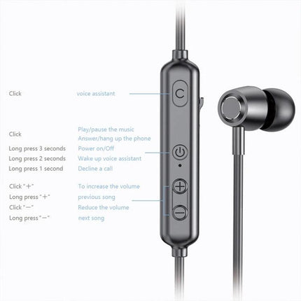 Neckband Sport Earphones For Running And Commuting with Bluetooth 5.0 inline controls magnetic earbuds and volume buttons