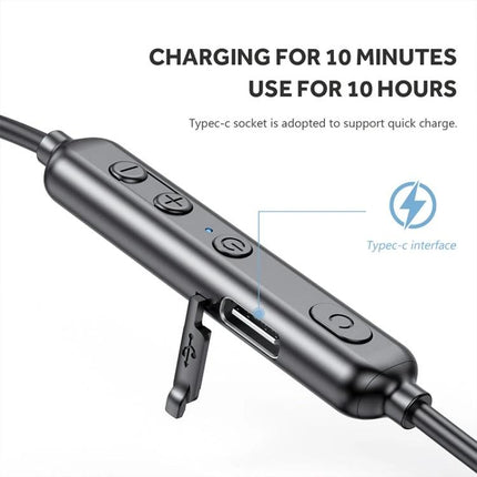 Neckband Sport Earphones For Running And Commuting Bluetooth 5.0 neck-mounted controller with Type-C quick charge port and buttons