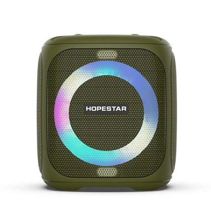 HOPESTAR Compact Portable Bluetooth Speaker For Outdoor Travel in olive green with LED ring, splash-resistant, built-in mic for hands-free calls