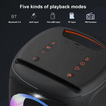 HOPESTAR Compact Portable Bluetooth Speaker For Outdoor Travel showing top controls, playback modes