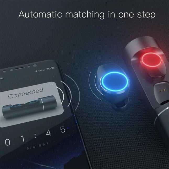 JAKCOM Wireless Earbuds Water Resistant For Commuting showing paired earbuds with phone and charging case - automatic matching