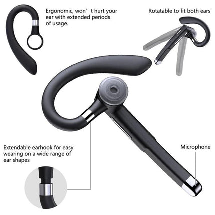 Single Rotating Earhook Bluetooth Earbud For Commuting And Calls black rotatable single-ear Bluetooth 5.0 earhook with mic