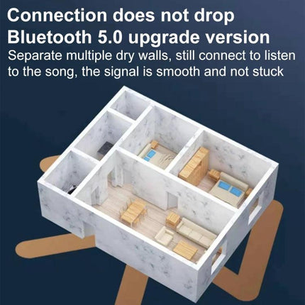 Single Rotating Earhook Bluetooth Earbud For Commuting And Calls showing Bluetooth 5.0 signal through building model