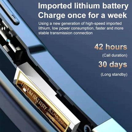 Single Rotating Earhook Bluetooth Earbud For Commuting And Calls showing lithium battery specs 42h call 30d standby