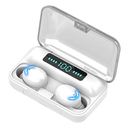 Wireless Bluetooth Earbuds With Breathing Light For Jogging - compact white earbuds in charging case with LED battery display