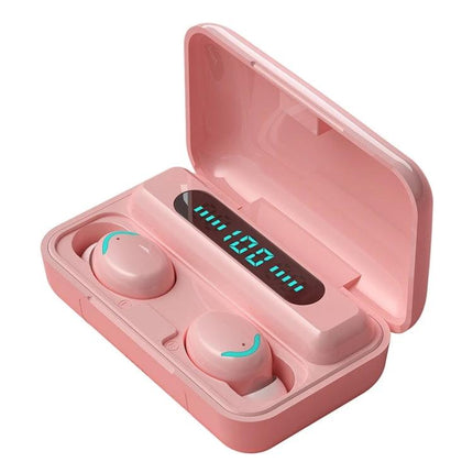 Macaron Series Bluetooth Earbuds For Commuting With Charging Case pink earbuds with LED battery display and open charging case