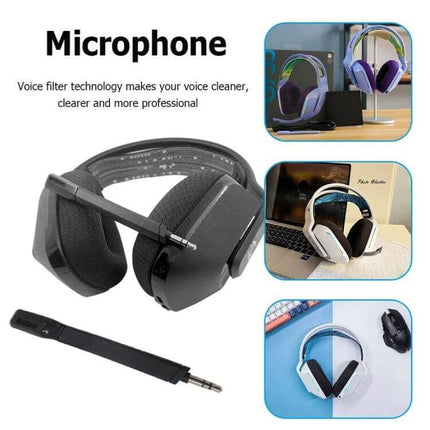 Wireless Gaming Microphone for Logitech G733 Headsets replacement mic shown with detachable boom and headset examples