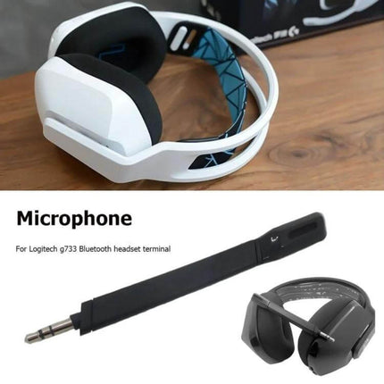 Wireless Gaming Microphone for Logitech G733 Headsets replacement microphone showing black detachable boom and headset compatibility