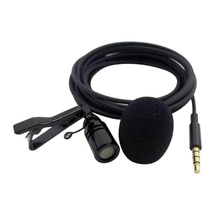 Clip-On Lavalier Microphone for Mobile Phones with 2.5-Meter Cable - black clip-on mic with foam windscreen and 3.5mm jack