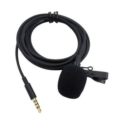 Clip-On Lavalier Microphone for Mobile Phones with 2.5-Meter Cable - black clip-on mic with foam windscreen and long cable