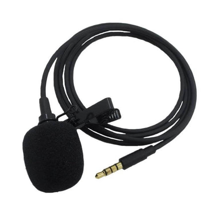 Clip-On Lavalier Microphone for Mobile Phones with 2.5-Meter Cable showing lapel mic, clip and long cable with 3.5mm plug