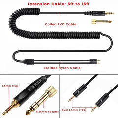 HIFIMAN HE400i HE560 Compatible High-Fidelity Audio Cable with Dual 2.5mm to 3.5mm & 6.35mm Adapters