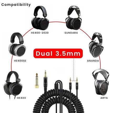 Replacement Audio Cable for Denon Headphones and Similar Models – coiled dual 3.5mm cable compatible with AH-D600, HE4XX, Ananda, Arya