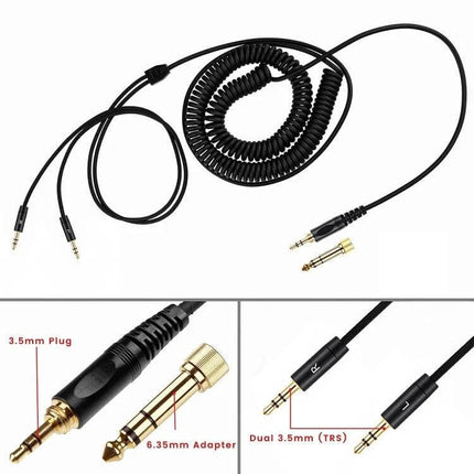 Replacement Audio Cable for Denon Headphones and Similar Models – coiled 3.5mm TRS cable with 6.35mm adapter for AH-D600 Meze 99 Classics Focal Elear
