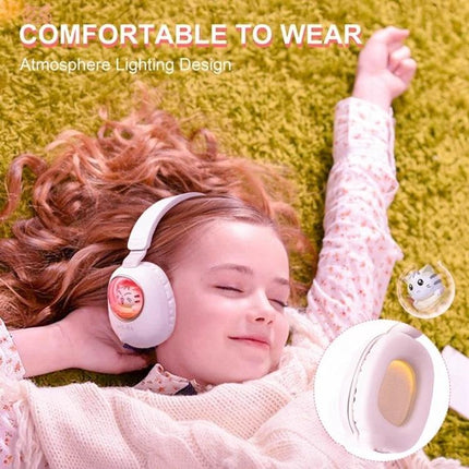 Kids Wireless Headphones With RGB Lighting Foldable Black For Travel - foldable black kids headset with RGB lights