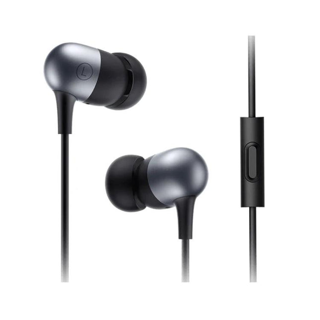 Xiaomi Wired 3.5mm Earphones With Inline Remote Aluminum shown in gray aluminum earbuds with inline control