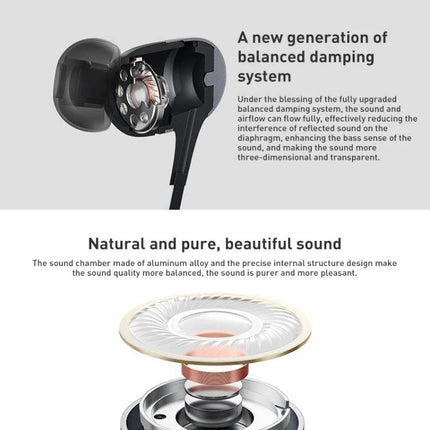 Xiaomi Wired 3.5mm Earphones With Inline Remote Aluminum showing aluminum driver and balanced damping system components