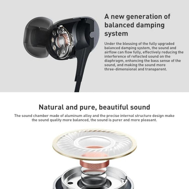 Xiaomi Wired 3.5mm Earphones With Inline Remote Aluminum showing aluminum driver and balanced damping system components