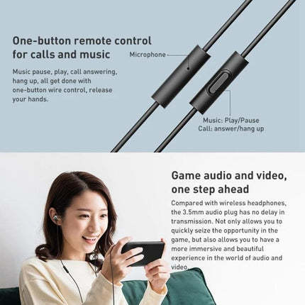 Xiaomi Wired 3.5mm Earphones With Inline Remote Aluminum shown with inline mic and one-button remote for calls