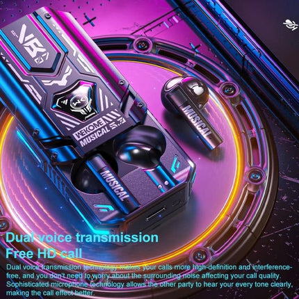 WEKOME Semi In Ear Bluetooth Earphones Black For Commuting compact VB07 Mecha Series with charging case and glossy black earbuds