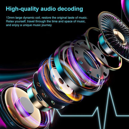 WEKOME Semi In Ear Bluetooth Earphones Black For Commuting showing exploded driver components and high-quality audio decoding