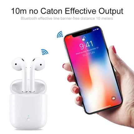 Lanpice Wireless Earbuds With Charging Case For Commute And Workouts showing earbuds charging case and phone with Bluetooth connection