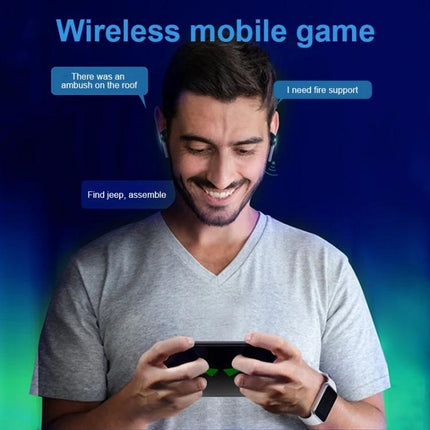 Wireless Bluetooth Earbuds For Commuting And Mobile Gaming showing commuter gamer using compact K55 TWS earbuds while playing