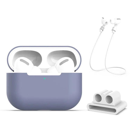 Protective Silicone Case Set for Daily Earphone Use with Buckle and Rope in lavender with earphones and rope accessory