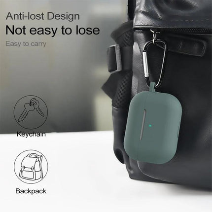 Silicone Protective Set for Everyday AirPods Organization green case with carabiner clipped to backpack for anti-lost carrying