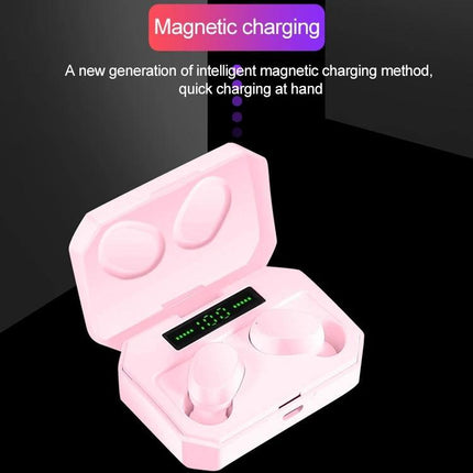 Wireless Bluetooth Earbuds With Magnetic Charging Case For Commuting pink earbuds in open magnetic charging case with LED display