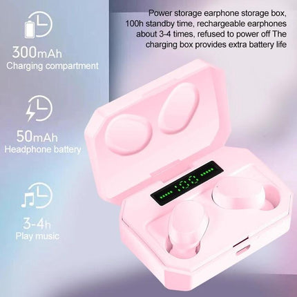 Wireless Bluetooth Earbuds With Magnetic Charging Case For Commuting pink earbuds in open charging case with LED battery display