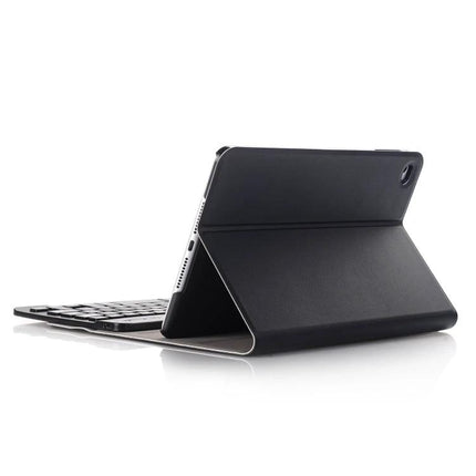 Detachable Bluetooth Keyboard Leather Case for iPad Mini 5 with Holder shown in black folio stand with detachable keyboard for travel and study