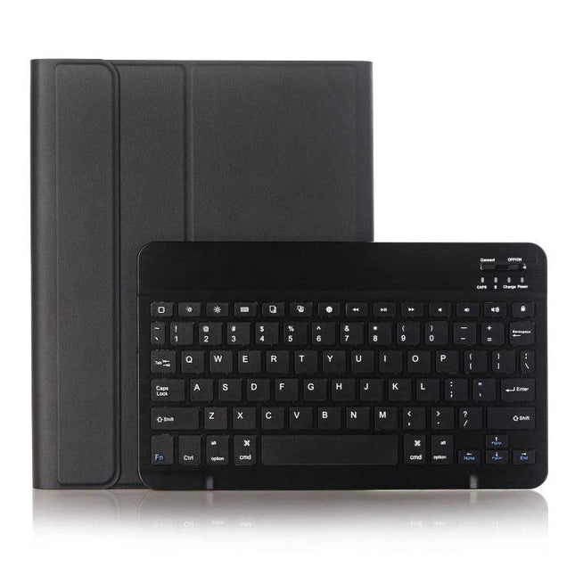 Bluetooth Keyboard Case for iPad Air 10.5 Inch with Pen Holder shown in black with detachable Bluetooth keyboard and pen slot