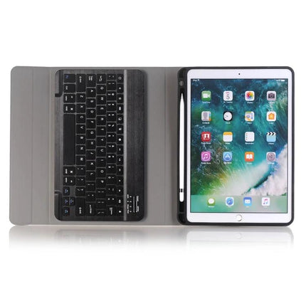 Bluetooth Keyboard Case for iPad Air 10.5 Inch with Pen Holder showing tablet, built-in keyboard and stylus slot