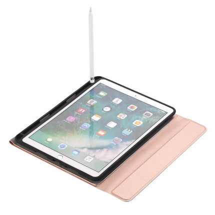Bluetooth Keyboard Case for iPad Air 10.5 Inch with Pen Holder in rose gold, slim protective folio with built-in keyboard and stylus slot