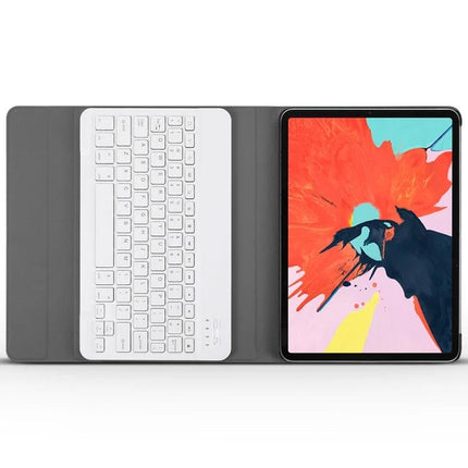 Wireless Bluetooth Keyboard Case for iPad Pro 11 Inch Models showing white Bluetooth keyboard and protective folio with iPad display