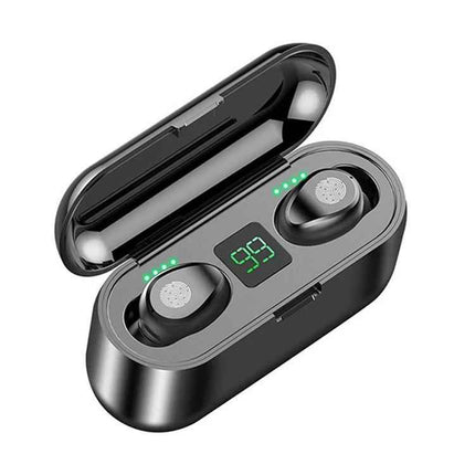 Wireless Earbuds For Commuting And Workouts With Case black earbuds in charging case with LED digital battery display 99